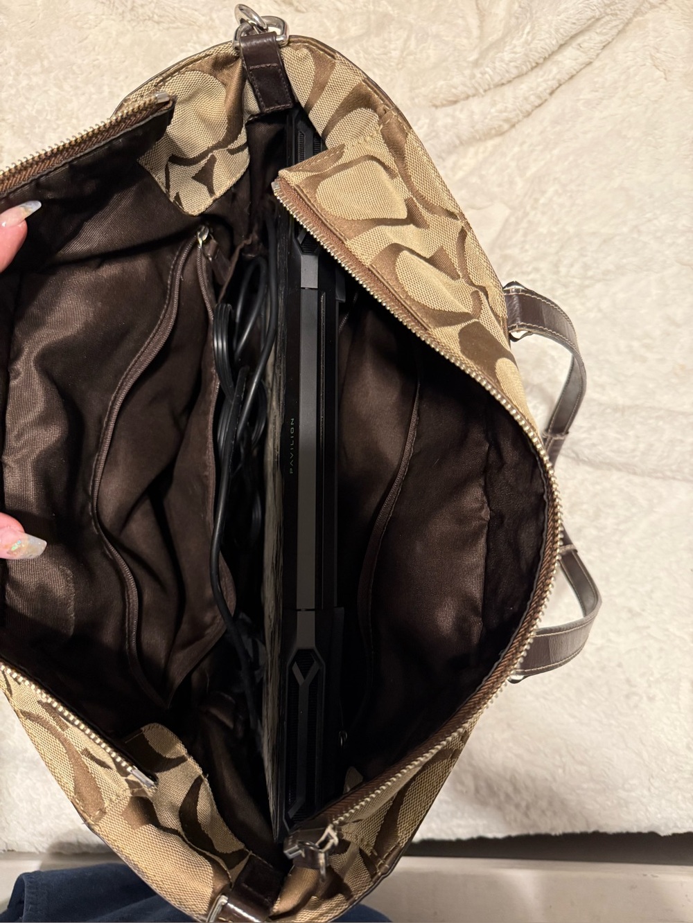 Coach Brown Signature Canvas Tote with Dark Brown Trim - Picture 14 of 15